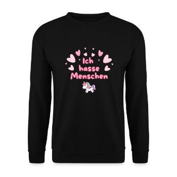 Ich hasse Menschen – Einhorn süß Meme Tshirt bunt - Unisex Pullover - Schwarz - Vorne - Alina (178cm) & Michal (187cm)