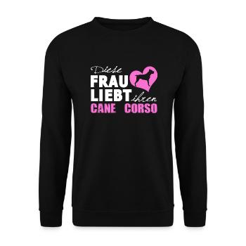 Cane Corso - Frau liebt - Unisex Pullover - Schwarz - Vorne - Alina (178cm) & Michal (187cm)