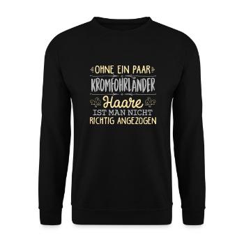 KROMFOHRLÄNDER Haare gehören dazu - Unisex Pullover - Schwarz - Vorne - Alina (178cm) & Michal (187cm)