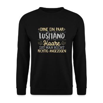 LUSITANO Haare gehören dazu - Unisex Pullover - Schwarz - Vorne - Alina (178cm) & Michal (187cm)