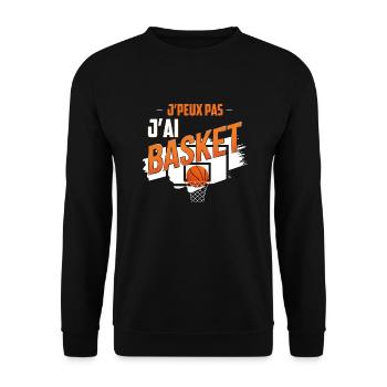 "J'peux pas j'ai basket" t-shirt humour basketball - Sweat-shirt Unisexe - noir - Devant - Alina (178cm) & Michal (187cm)
