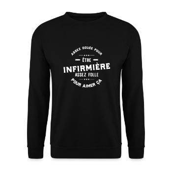 "Infirmière douée" t-shirt humour infirmière - Sweat-shirt Unisexe - noir - Devant - Alina (178cm) & Michal (187cm)