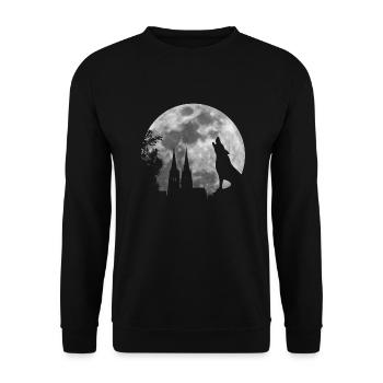 heulender Wolf Köln Kölsch Skyline Geschenk - Unisex Pullover - Schwarz - Vorne - Alina (178cm) & Michal (187cm)
