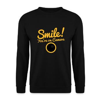 smile! you're on camera with a camera lens - Unisex Sweatshirt - black - Front - Alina (178cm) & Michal (187cm)