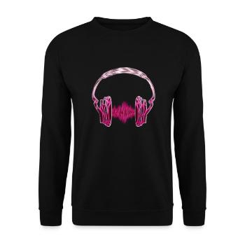 Musik Frequenz Kopfhörer Welle / Music Wave - Unisex Pullover - Schwarz - Vorne - Alina (178cm) & Michal (187cm)