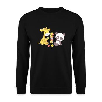 Giraffe and Panda playing with Blocks - Sweat-shirt Unisexe - noir - Devant - Alina (178cm) & Michal (187cm)