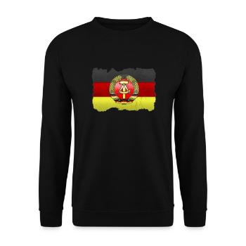 DDR Wappen auf Deutschlandfahne in Stein - Unisex Pullover - Schwarz - Vorne - Alina (178cm) & Michal (187cm)