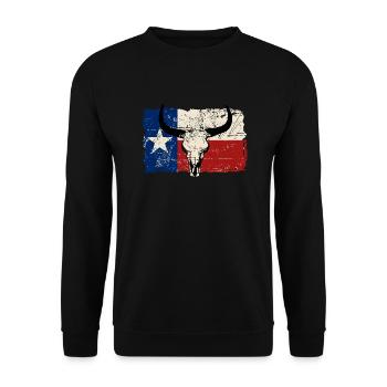 Texas Bull Flag - Vintage Look - Unisex Pullover - Schwarz - Vorne - Alina (178cm) & Michal (187cm)