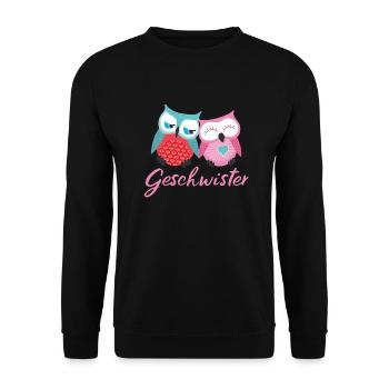Geschwister Eulen - Unisex Pullover - Schwarz - Vorne - Alina (178cm) & Michal (187cm)