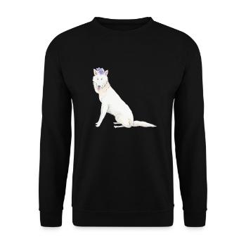 White Schwiss shehperd with flower - Unisex Sweatshirt - black - Front - Alina (178cm) & Michal (187cm)
