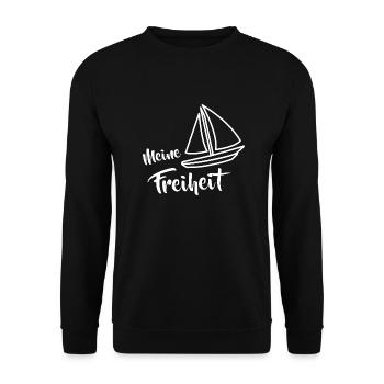 Meine Freiheit Segelboot Boot Spruch - Unisex Pullover - Schwarz - Vorne - Alina (178cm) & Michal (187cm)
