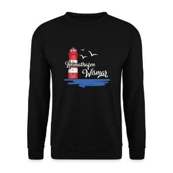 Heimathafen Wismar Hafenstadt Möwe Leuchtturm - Unisex Pullover - Schwarz - Vorne - Alina (178cm) & Michal (187cm)