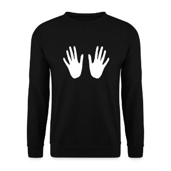 Hände auf der Brust - Unisex Pullover - Schwarz - Vorne - Alina (178cm) & Michal (187cm)