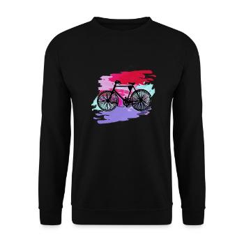 Fahrrad,bunt, malerei, klecks, illustration, pink, - Unisex Pullover - Schwarz - Vorne - Alina (178cm) & Michal (187cm)