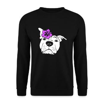 Staffordshire mit Hibiskus - Unisex Pullover - Schwarz - Vorne - Alina (178cm) & Michal (187cm)