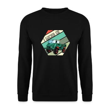 I MOG DI - Unimog - Oldtimer - Offroad - Unisex Pullover - Schwarz - Vorne - Alina (178cm) & Michal (187cm)