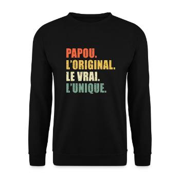 Papou L'original Le Vrai L'unique Cadeau Vintage - Sweat-shirt Unisexe - noir - Devant - Alina (178cm) & Michal (187cm)