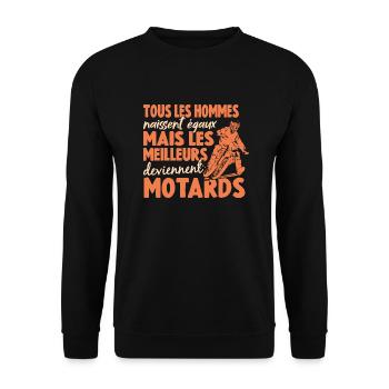Homme Motard Tous Les Hommes Naissent Égaux Moto - Sweat-shirt Unisexe - noir - Devant - Alina (178cm) & Michal (187cm)