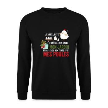 Travailler dans mon jardin avec mes poules - Sweat-shirt Unisexe - noir - Devant - Alina (178cm) & Michal (187cm)