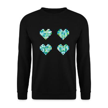 4 Pixel Herzen - neon pastel Farben - blau - grün - Unisex Pullover - Schwarz - Vorne - Alina (178cm) & Michal (187cm)