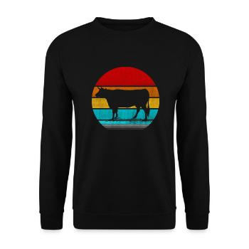 Retro Vinatge Kuh - Unisex Pullover - Schwarz - Vorne - Alina (178cm) & Michal (187cm)