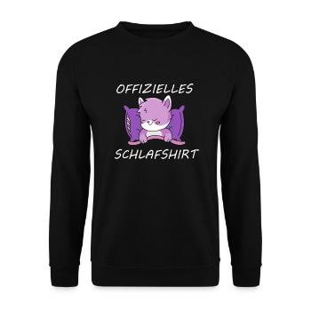 Offizielles Schlafshirt Pyjama Schlafanzug Katze - Unisex Pullover - Schwarz - Vorne - Alina (178cm) & Michal (187cm)