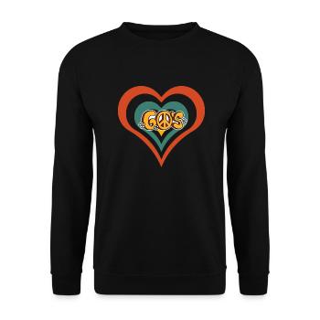 Frieden und Liebe 60er Jahre - Unisex Pullover - Schwarz - Vorne - Alina (178cm) & Michal (187cm)