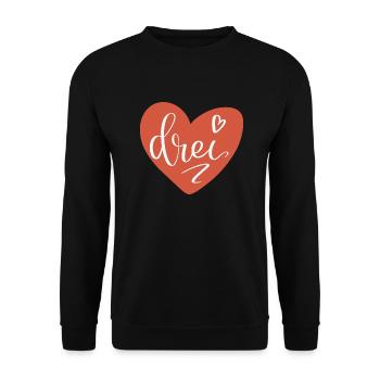 Drei im roten Herz - 3. Geburtstag 3. Jahrestag - Unisex Pullover - Schwarz - Vorne - Alina (178cm) & Michal (187cm)