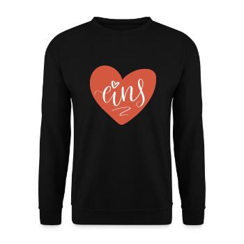 Eins im roten Herz - 1. Geburtstag 1. Jahrestag - Unisex Pullover - Schwarz - Vorne - Alina (178cm) & Michal (187cm)