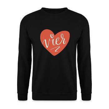 Vier im roten Herz - 4. Geburtstag 4. Jahrestag - Unisex Pullover - Schwarz - Vorne - Alina (178cm) & Michal (187cm)