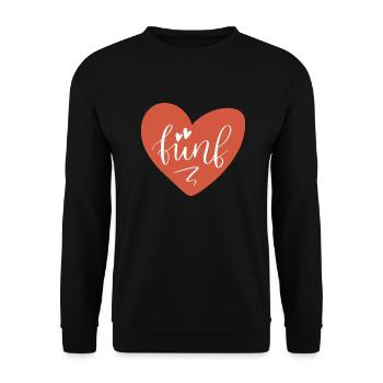 Fünf im roten Herz - 5. Geburtstag 5. Jahrestag - Unisex Pullover - Schwarz - Vorne - Alina (178cm) & Michal (187cm)