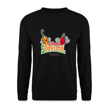 Chili Fan Design Chilischote Sauce Team Scoville - Unisex Pullover - Schwarz - Vorne - Alina (178cm) & Michal (187cm)