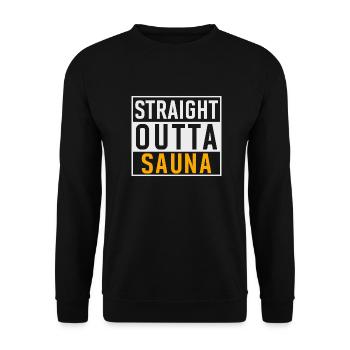 Sauna Spruch Straight Outta Sauna - Unisex Pullover - Schwarz - Vorne - Alina (178cm) & Michal (187cm)