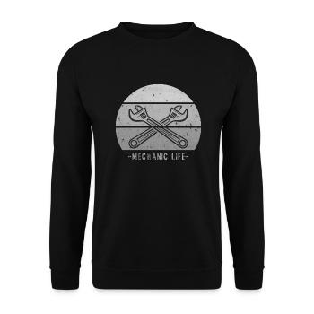 Design mécanique d’inspiration vintage, noir et gris - Sweat-shirt Unisexe - noir - Devant - Alina (178cm) & Michal (187cm)