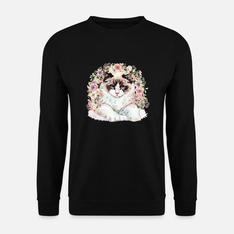 Ragdoll Katze mit Blumen - Aquarell - Unisex Pullover - Schwarz