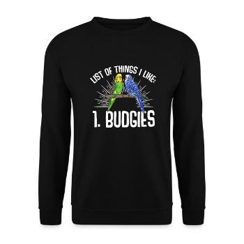 Budgerigar Parakeet Bird Pet Gift - Unisex Sweatshirt - black - Front - Alina (178cm) & Michal (187cm)