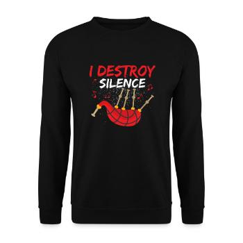I Destroy Silence Bagpiper Scotsman Bagpipe - Unisex Pullover - Schwarz - Vorne - Alina (178cm) & Michal (187cm)