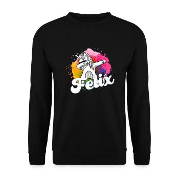 FELIX - Schöner Jungen Name mit Coolem Einhorn - Unisex Pullover - Schwarz - Vorne - Alina (178cm) & Michal (187cm)