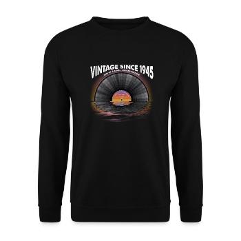 Vintage seit 1945 Retro Disco Music Vintage - Unisex Pullover - Schwarz - Vorne - Alina (178cm) & Michal (187cm)