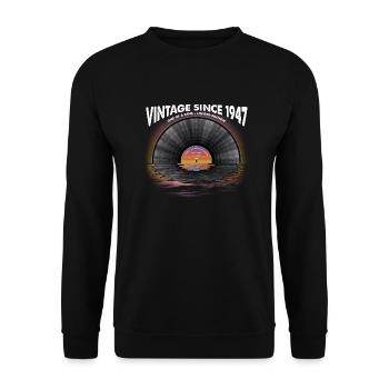 Vintage seit 1947 Retro Disco Music Vintage - Unisex Pullover - Schwarz - Vorne - Alina (178cm) & Michal (187cm)