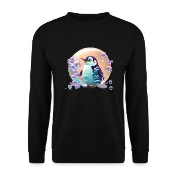Super cute penguin plays with soap bubbles - Unisex Sweatshirt - black - Front - Alina (178cm) & Michal (187cm)