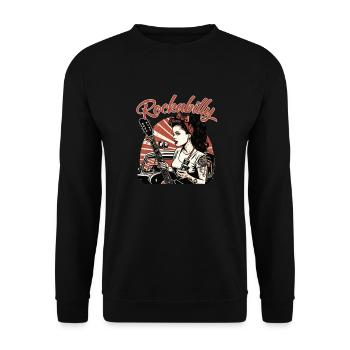 Rockabilly Musik Shirt im Retro Design - Unisex Pullover - Schwarz - Vorne - Alina (178cm) & Michal (187cm)