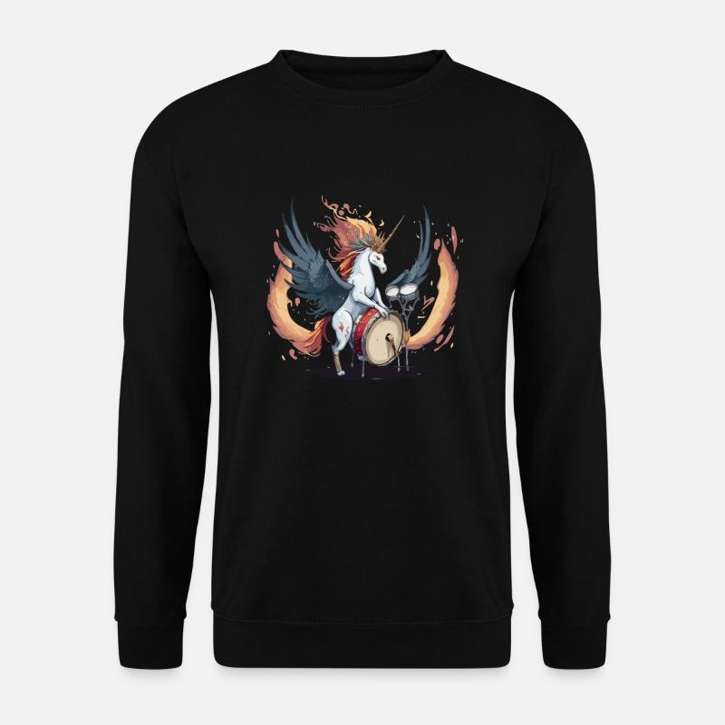 Einhorn am Schlagzeug - Unisex Pullover - Schwarz