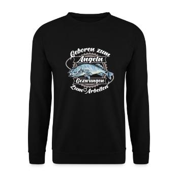 Geboren zum Angeln gezwungen zum Arbeiten Karpfen - Unisex Pullover - Schwarz - Vorne - Alina (178cm) & Michal (187cm)