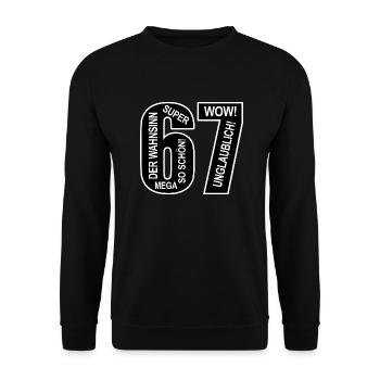67. Geburtstag Wow Lustiges Motiv Nummer Ziffer 67 - Unisex Pullover - Schwarz - Vorne - Alina (178cm) & Michal (187cm)