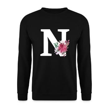 Buchstabe n blumig - Unisex Pullover - Schwarz - Vorne - Alina (178cm) & Michal (187cm)