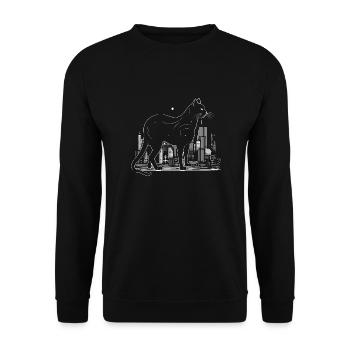 Katze Großstadt weiß Geschenk - Unisex Pullover - Schwarz - Vorne - Alina (178cm) & Michal (187cm)