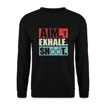 Aim Exhale Shoot. Archery Target Bow & Arrows - Unisex Sweatshirt - black - Front - Alina (178cm) & Michal (187cm)