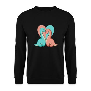 Süßes Dino Paar, Dinosaurier Liebe, Langhals - Unisex Pullover - Schwarz - Vorne - Alina (178cm) & Michal (187cm)
