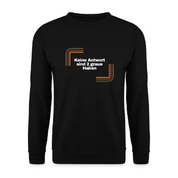 Keine Antwort sind 2 graue Haken | Shirt, Idee - Unisex Pullover - Schwarz - Vorne - Alina (178cm) & Michal (187cm)